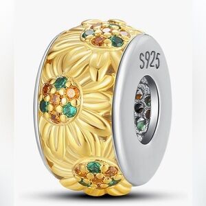 Sunflowers charm for Pandora bracelet sterling silver stamped 925
